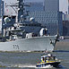 HMS PORTLAND approaches the THAMES BARRIER
